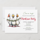Kerstmis Speelse Ganzen Grappig Aquarel Feestje Kaart (Voorkant)