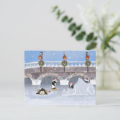 Kerstmis, Speelse Pinguïnen op Bevroren Meer Feestdagenkaart (Staand voorkant)