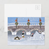 Kerstmis, Speelse Pinguïnen op Bevroren Meer Feestdagenkaart (Voorkant / Achterkant)