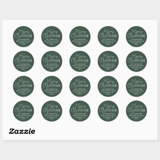 Kerstmis speelse script retouradres ronde sticker (Vel)