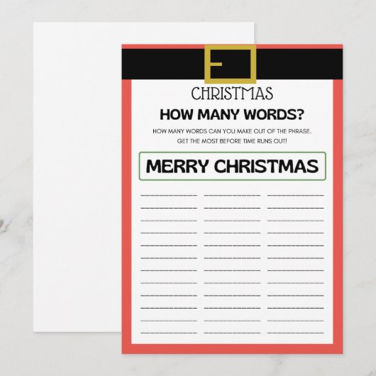 Kerstmis spel - Niet bewerkbaar - Kaart (Voorkant / Achterkant)