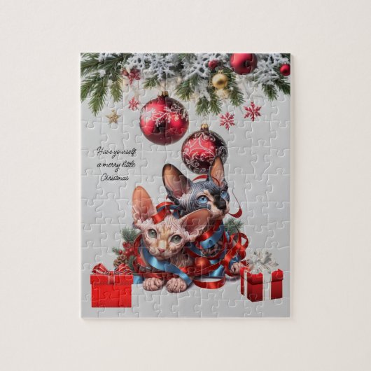Kerstmis Sphynx Kittens Legpuzzel (Verticaal)
