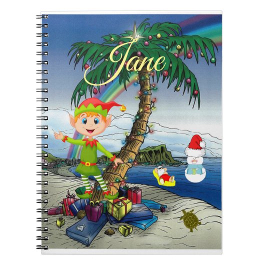 Kerstmis Spiraal Notebook Beach Bum Kerstman Notitieboek (Voorkant)