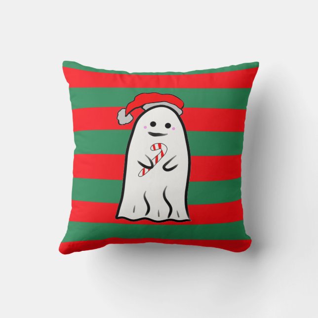 Kerstmis spook op rode en groene strepen kussen (Achterkant)