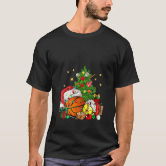 Kerstmis sport basketbal en softbal Kerstboom T-shirt