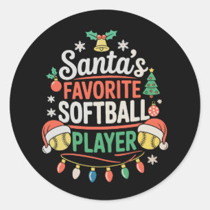 Kerstmis Sport Favoriete Softbalspeler van Sinterk Ronde Sticker