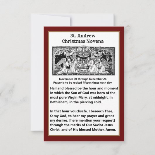 Kerstmis St. Andrew Novena Prayer Card Bedankkaart (Voorkant)