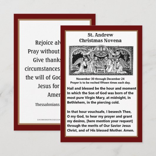 Kerstmis St. Andrew Novena Prayer Card Bedankkaart (Voorkant / Achterkant)