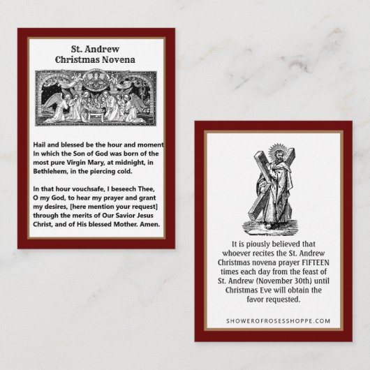 Kerstmis St. Andrew Novena Prayer Card Notitiekaartje (Voorkant / Achterkant)