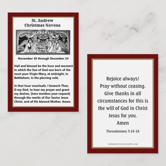 Kerstmis St. Andrew Novena Prayer Card Notitiekaartje (Voorkant / Achterkant)