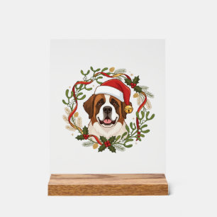 Kerstmis St Bernard Honden Santa Hoed Krans Acryl Bord