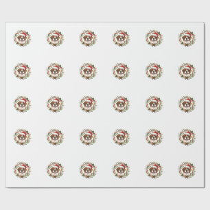 Kerstmis St Bernard Honden Santa Hoed Krans Cadeaupapier