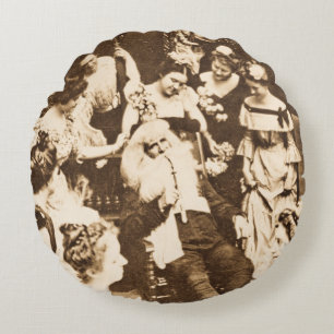 Kerstmis stereoview van kerstman en de dames in vi rond kussen