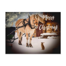 Kerstmis sterrenhemel boerderij met paard sneeuw