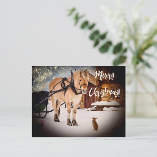 Kerstmis sterrenhemel boerderij met paard sneeuw feestdagenkaart (Staand voorkant)