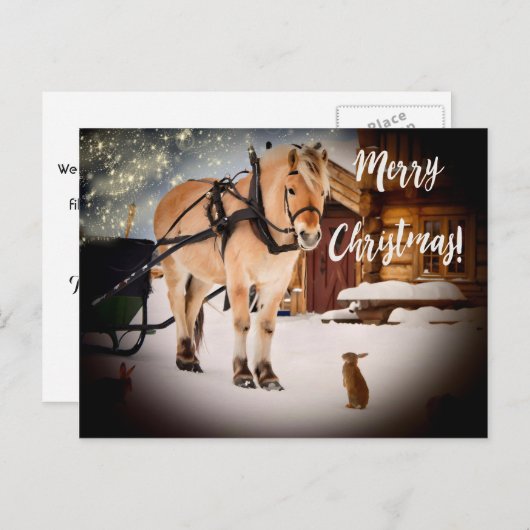 Kerstmis sterrenhemel boerderij met paard sneeuw feestdagenkaart (Voorkant / Achterkant)