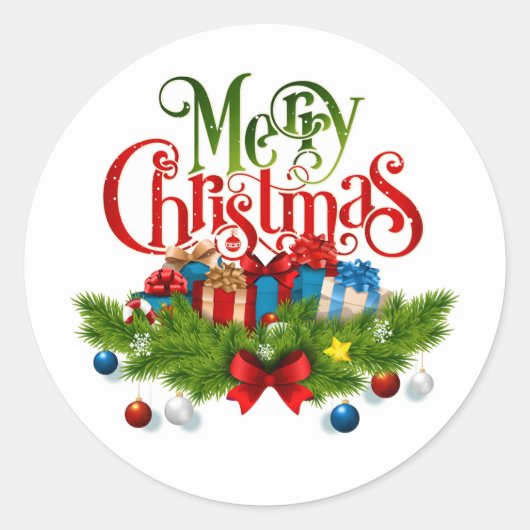 Kerstmis Sticker – Festieve Cadeaus & Dennentak (Voorkant)