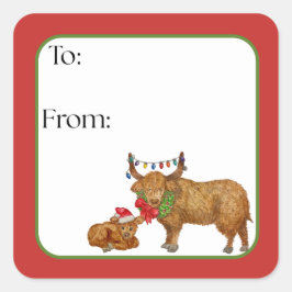 Kerstmis Sticker met Schotse Hooglander