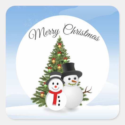 Kerstmis Sticker met Sneeuwmannen (Voorkant)