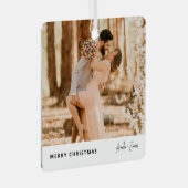 Kerstmis Stijlvolle Moderne Trendy Fotokoppel Metalen Ornament (Voorkant Rechts)