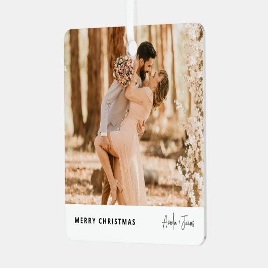 Kerstmis Stijlvolle Moderne Trendy Fotokoppel Metalen Ornament (Voorkant links)