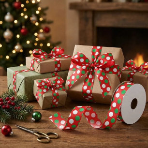 Kerstmis Stippen Rood wit en Groen Satin Ribbon Satijnen Lint