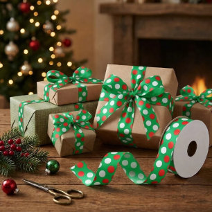 Kerstmis Stippen Rood wit en Groen Satin Ribbon Satijnen Lint