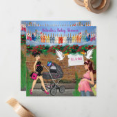 Kerstmis Stippenstraat Kunst Baby Shower Notitiekaartje (Voorkant / Achterkant in situ)