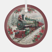 Kerstmis Stoomtrein – Festive Reis Glas Ornament (Voorkant)