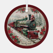 Kerstmis Stoomtrein – Festive Reis Glas Ornament (Achterkant)