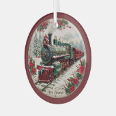 Kerstmis Stoomtrein – Festive Reis Glas Ornament (Voorkant links)