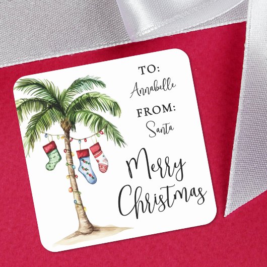 Kerstmis strand cadeautag sticker