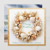 Kerstmis Strandgolven Schelpen Zeesterren Parels Feestdagenkaart (Voorkant / Achterkant)