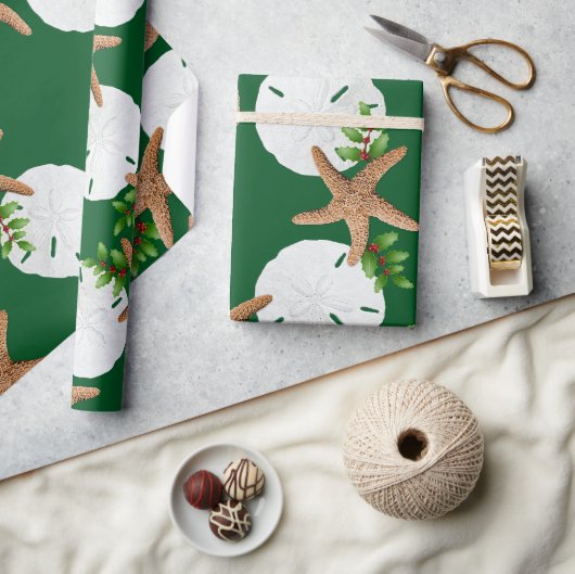 Kerstmis Strandkrans Zanddollar Groot Patroon Cadeaupapier (Crafts)
