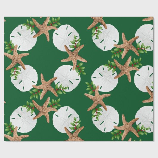 Kerstmis Strandkrans Zanddollar Groot Patroon Cadeaupapier (Vlak)
