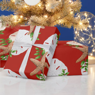 Kerstmis Strandkrans Zanddollars Groot Patroon Cadeaupapier