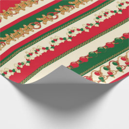 Kerstmis Strepen Peperkoek & Ornamenten Patroon Cadeaupapier