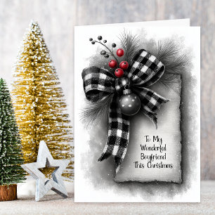 Kerstmis strik voor vriend met Buffalo Plaid Feestdagen Kaart