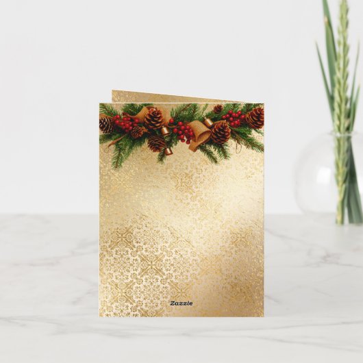 Kerstmis strikken & slinger rood & goud elegant  kaart (Achterkant)