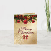 Kerstmis strikken & slinger rood & goud elegant  kaart (Voorkant)