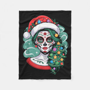 Kerstmis Suiker Skull Kunst Vrouw Sinterklaas Hoed Fleece Deken