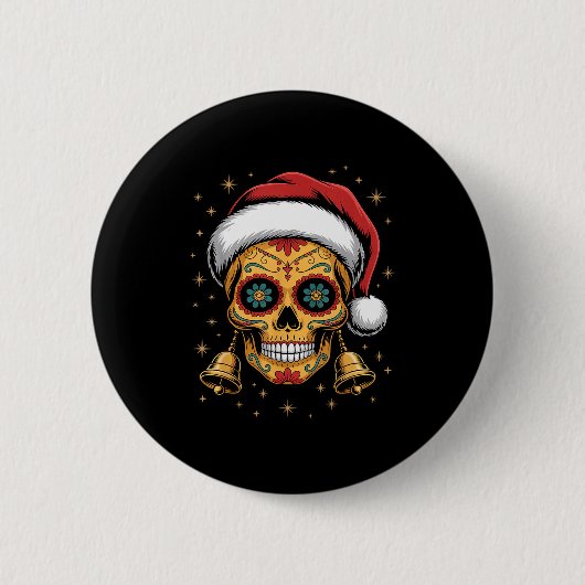 Kerstmis Suiker Skull Kunst Vrouw Sinterklaas Hoed Ronde Button 5,7 Cm (Voorkant)