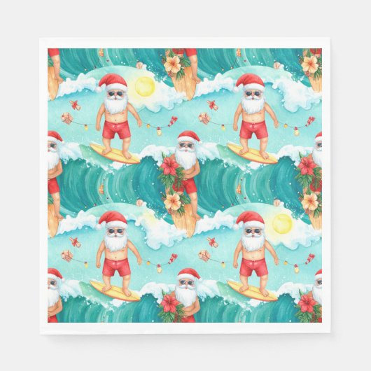 Kerstmis surfen in Hawaï met de Kerstman Servet (Voorkant)