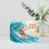 Kerstmis surfen met DE KERSTMAN Feestdagenkaart (Staand voorkant)