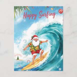 Kerstmis surfen met KLAUS DE KERSTMAN Briefkaart