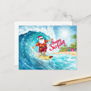 Kerstmis surfen met KLAUS DE KERSTMAN Briefkaart