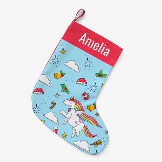 Kerstmis Symbolen en Prancing Eenhoorn Naam Kleine Kerstsok (Voorkant (Hangend))