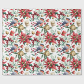 Kerstmis Symbolen met Poinsettia met Rode Robin Cadeaupapier (Vlak)