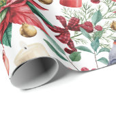 Kerstmis Symbolen met Poinsettia met Rode Robin Cadeaupapier (Rol Hoek)