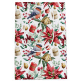 Kerstmis Symbolen met Poinsettia met Rode Robin Medium Cadeauzakje (Voorkant)